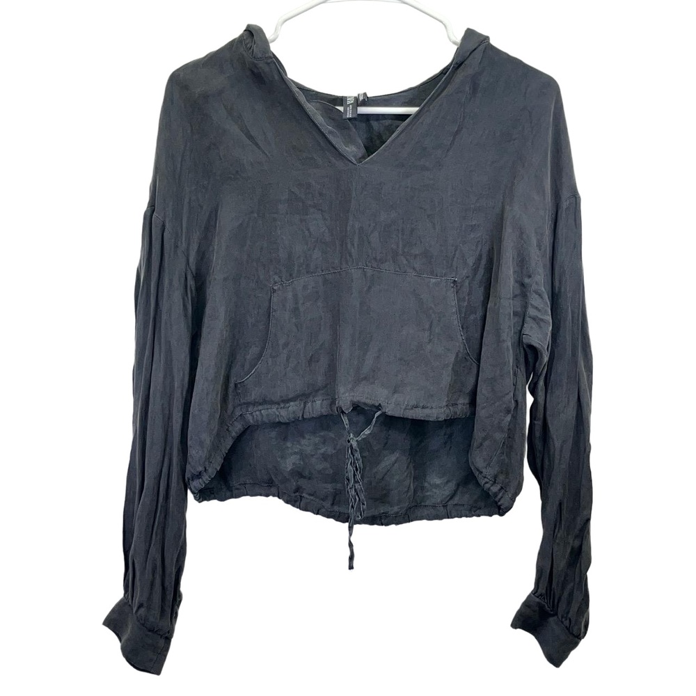 Zara Fillsens‎ Woments Black Drawstring Waist VNeck Long Sleeve Hoodie Medium